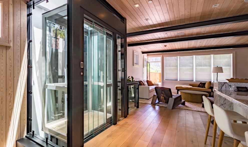 Luxury glass elevator in residential home